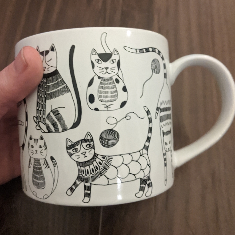 Now Designs - Purr Party Mug Stoneware | 14 oz. | White Mug with Cat Doodle Art